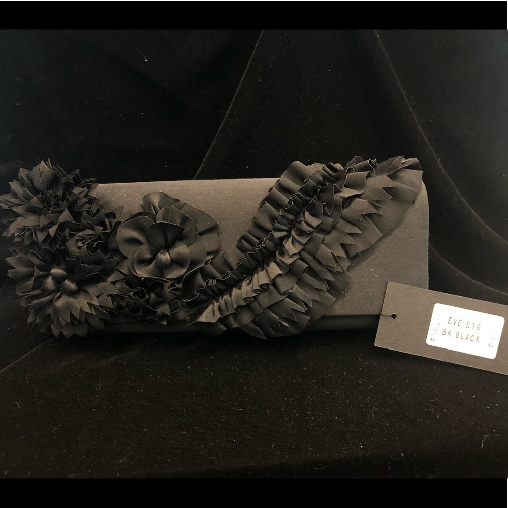 NWT Inge Christopher Sleek Satin Evening Clutch with Ruffled Detail